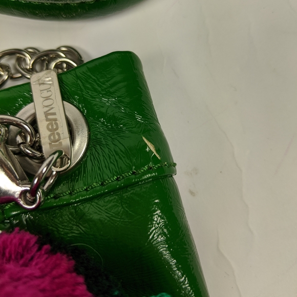 Teen Vogue Green Pink Pom Pom Chain Purse Shoulder Bag Funky Bright Fun - Picture 7 of 8